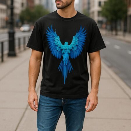 black blue parrot – french terry cotton t‑shirt 180 gsm